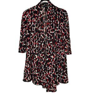 Ali Miles Abstract Artsy Animal Print Open Stretch Cardigan Red Black Sz SM